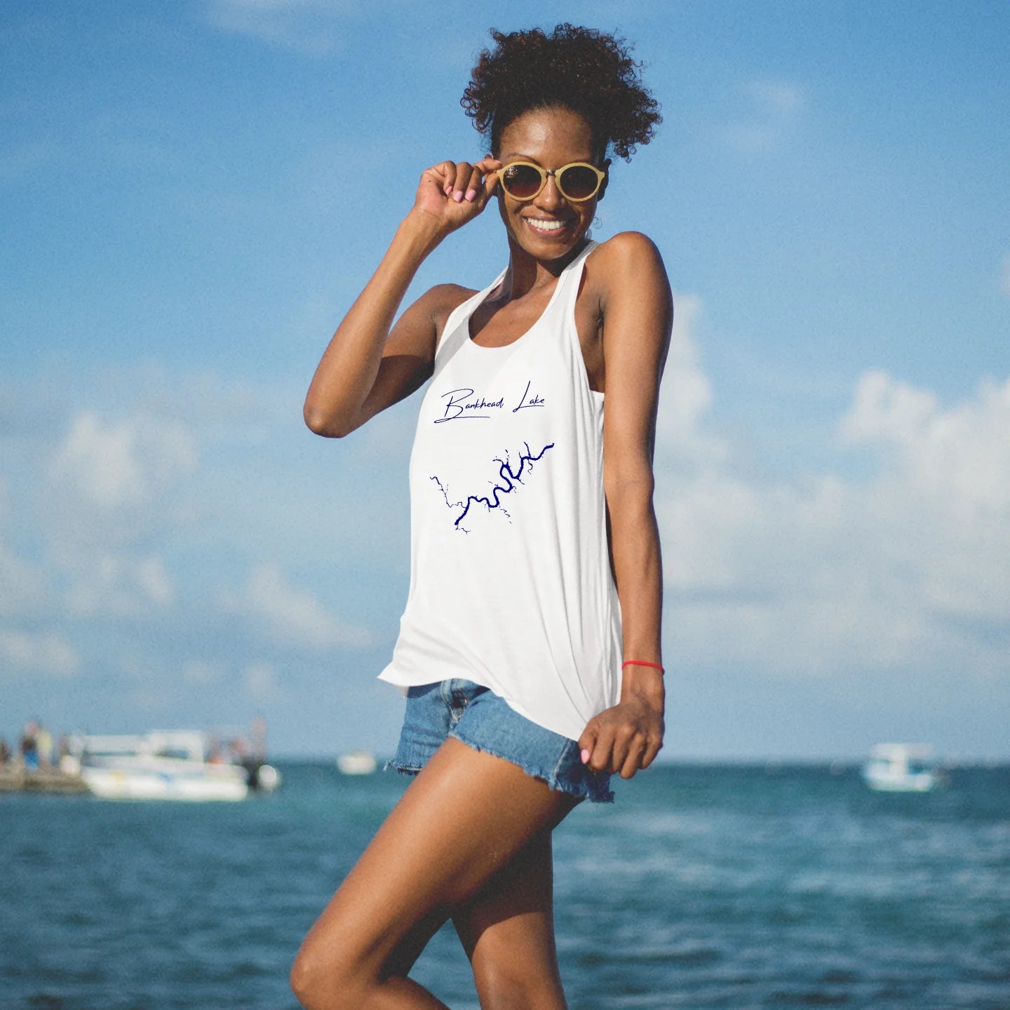 lifestyle image of Bankhead Lake Alabama Racerback-Tank