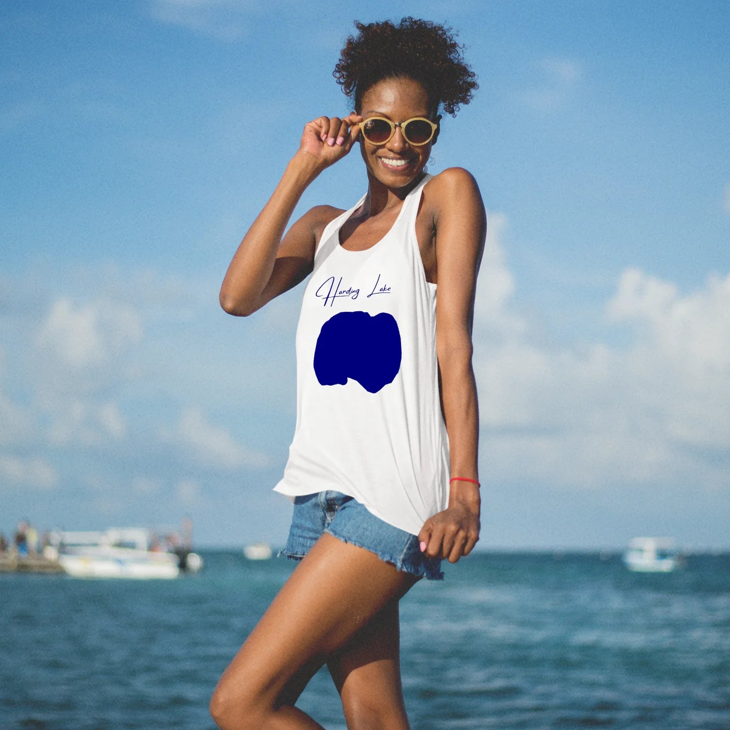 lifestyle image of Harding Lake Alaska Racerback-Tank