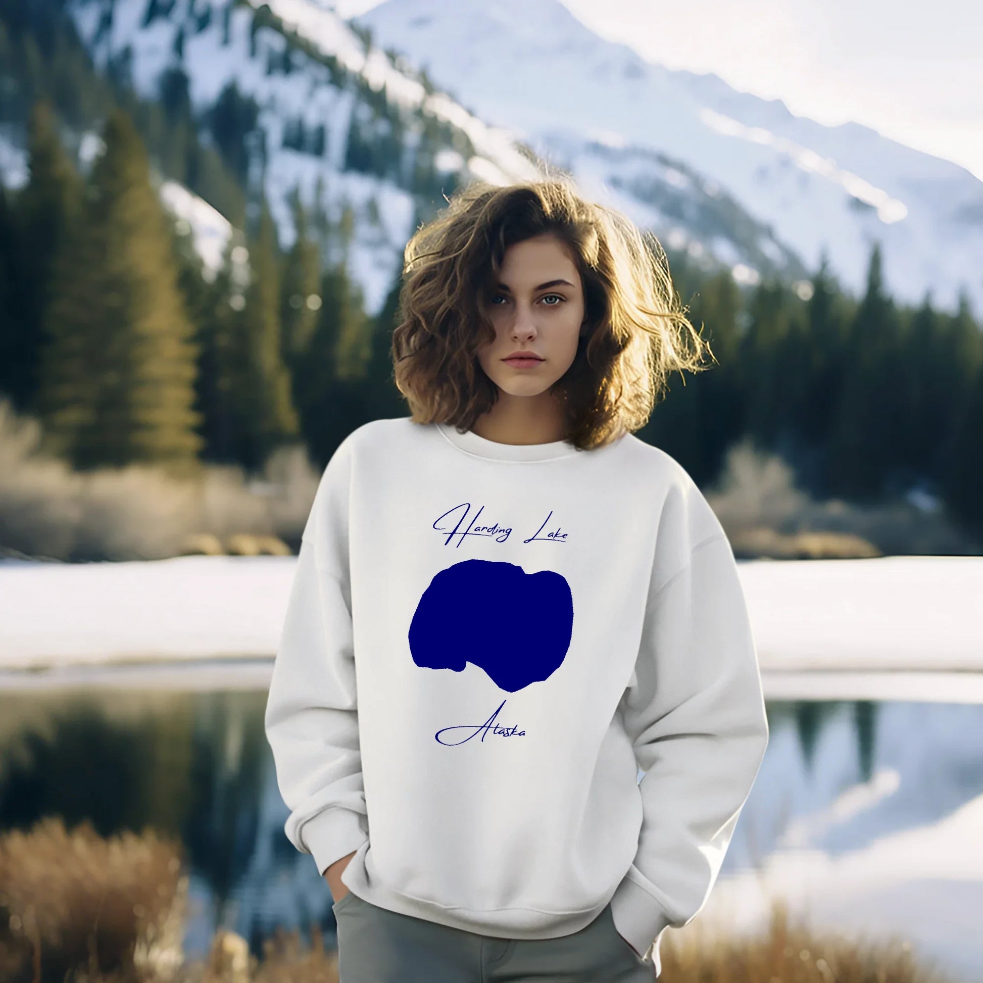 lifestyle image of Harding Lake Alaska Sweatshirt