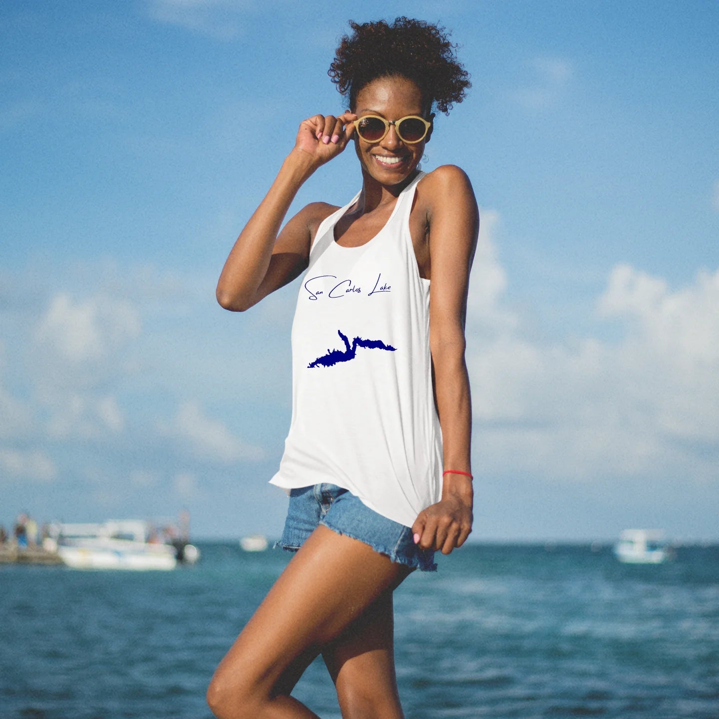 lifestyle image of San Carlos Lake Arizona Racerback-Tank