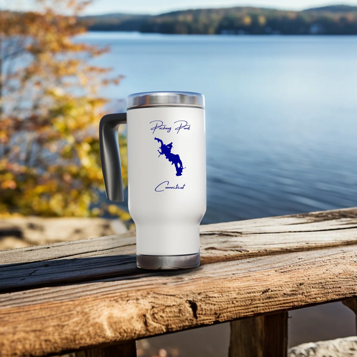 lifestyle image of Pachaug Pond Connecticut Travel Mug