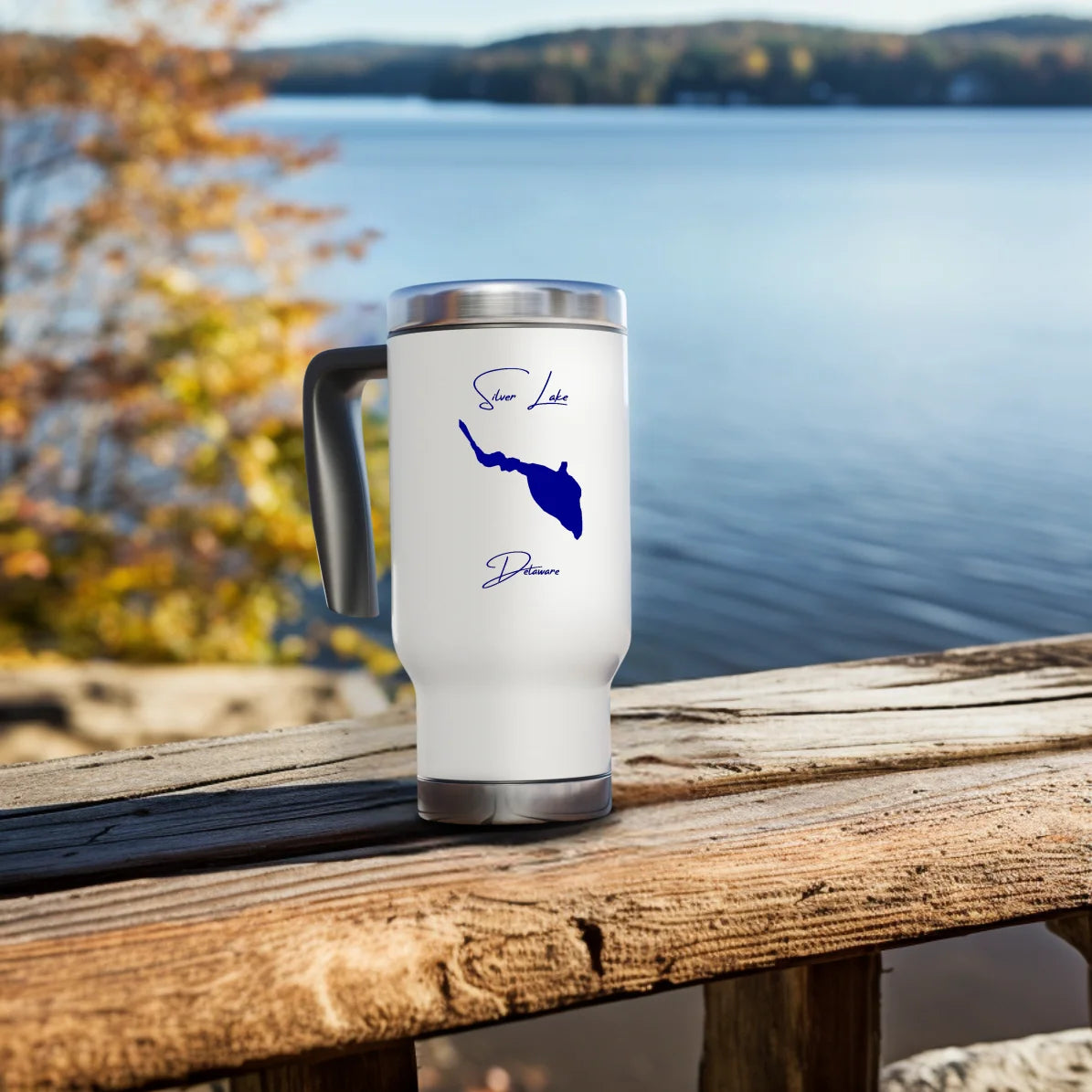 lifestyle image of Silver Lake Delaware Travel Mug