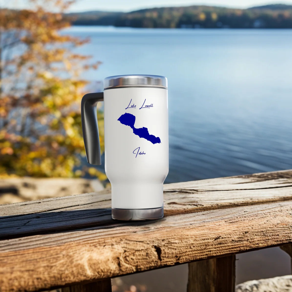 lifestyle image of Lake Lowell Idaho Travel Mug