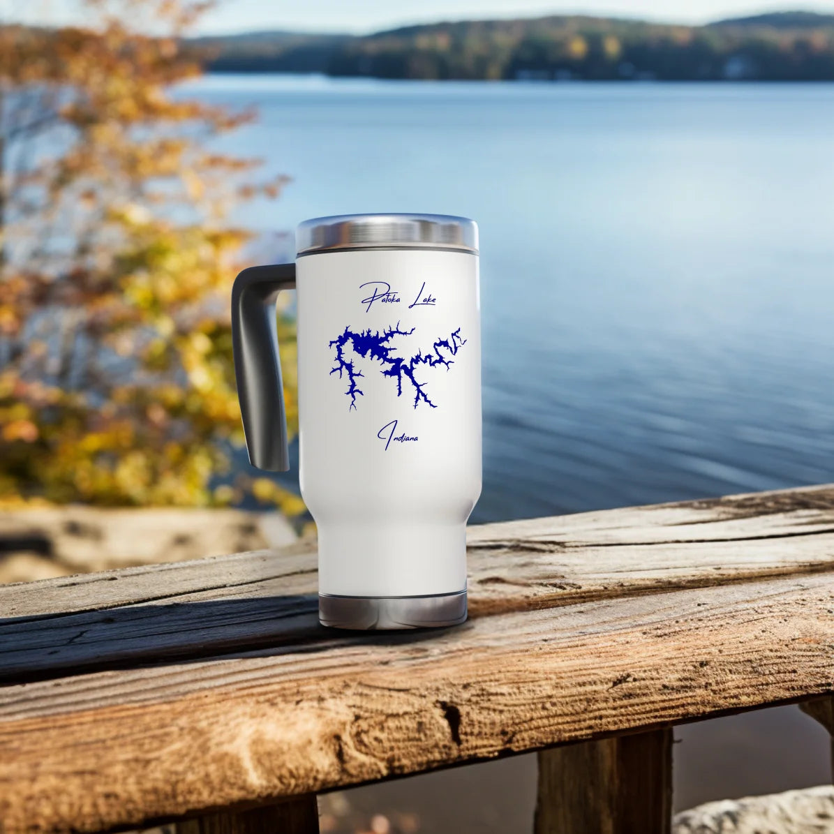 lifestyle image of Patoka Lake Indiana Travel Mug