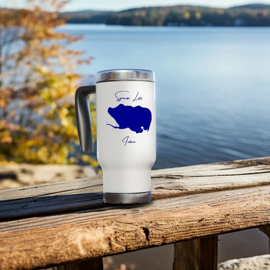 lifestyle image of Syracuse Lake Indiana Travel Mug