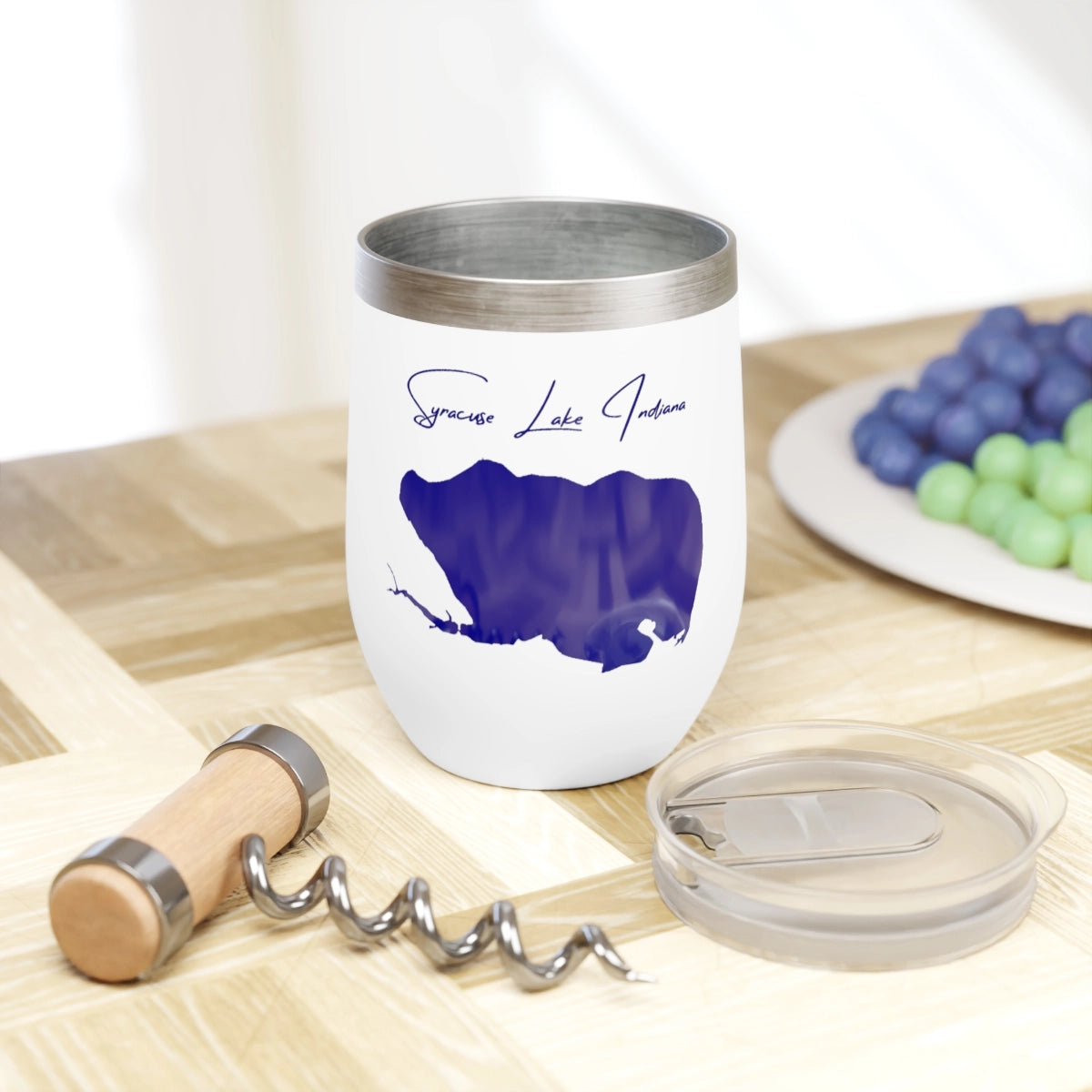 Indiana Syracuse Lake  Wine Tumbler lifestyle view