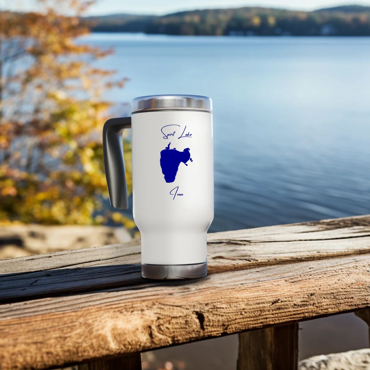 lifestyle image of Spirit Lake Iowa Travel Mug