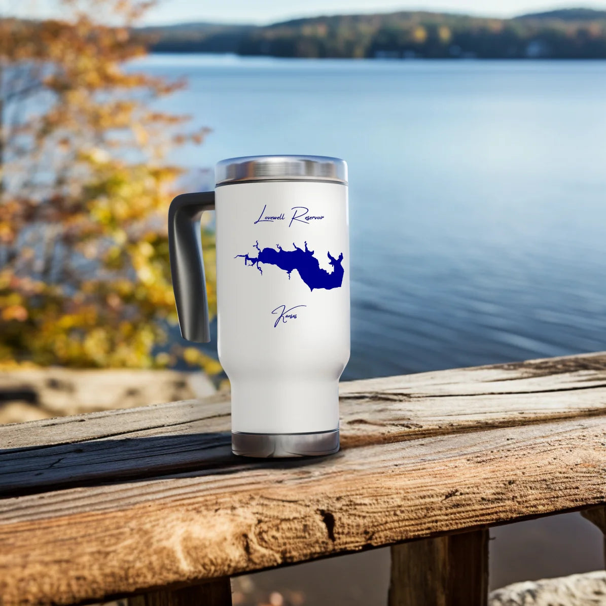 lifestyle image of Lovewell Reservoir Kansas Travel Mug