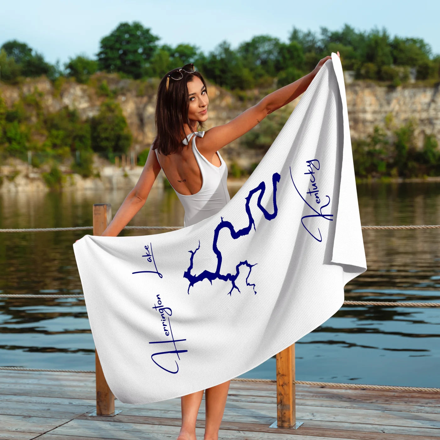 lifestyle image of Herrington Lake Kentucky Beach Towel