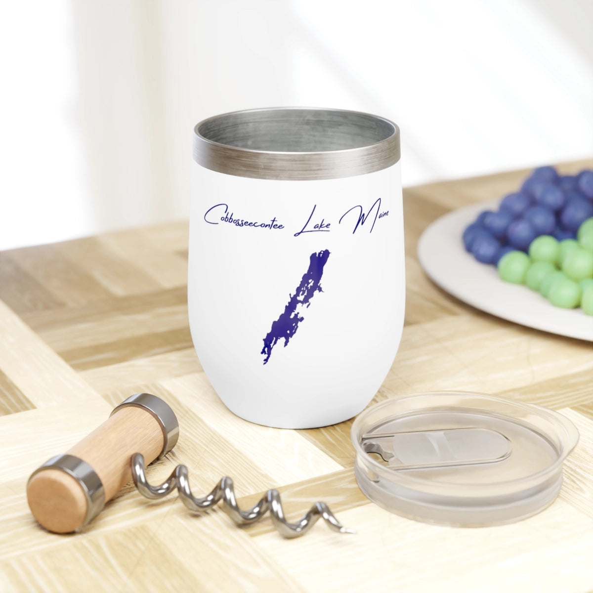 Maine  Cobbosseecontee Lake  Wine Tumbler lifestyle view