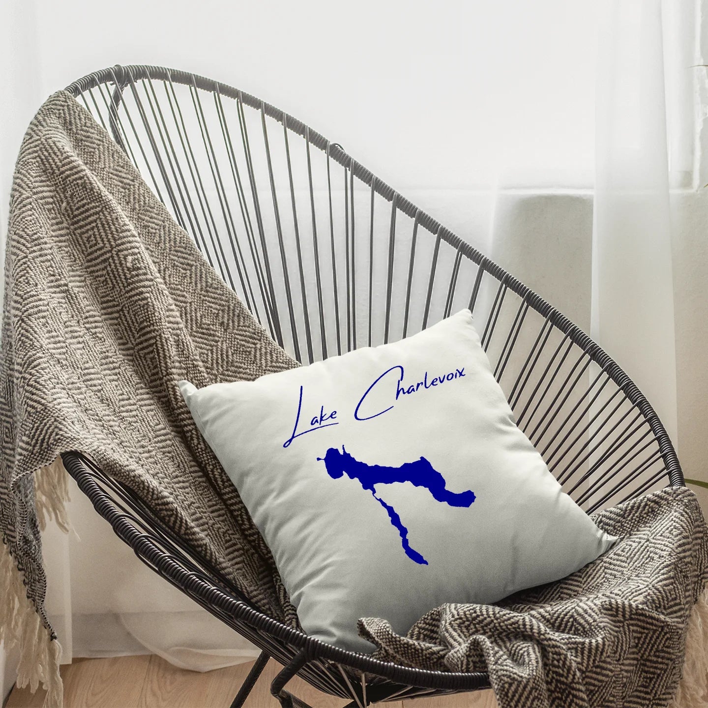 lifestyle image of Lake Charlevoix Michigan Pillow