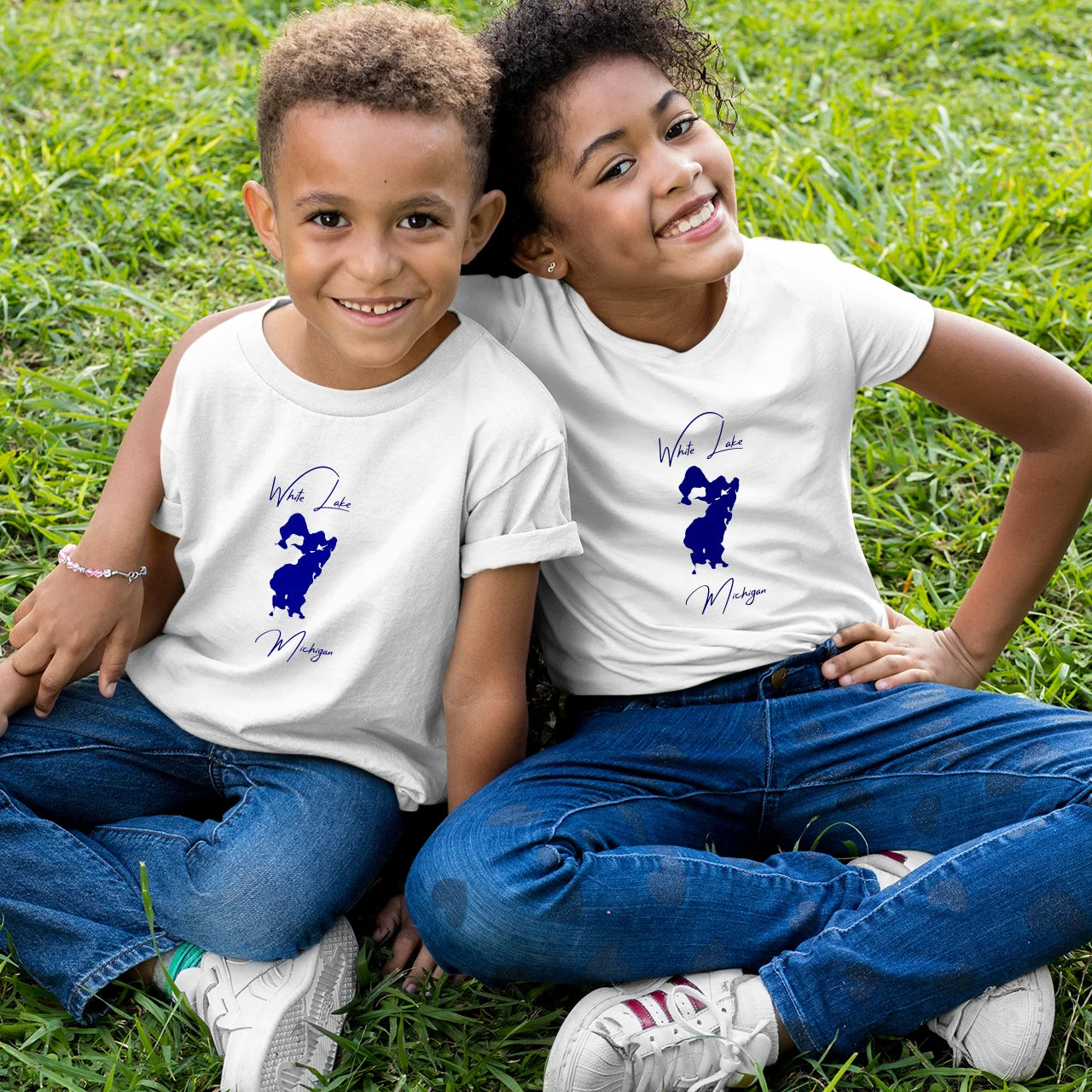 lifestyle image of White Lake Michigan Youth T-shirt