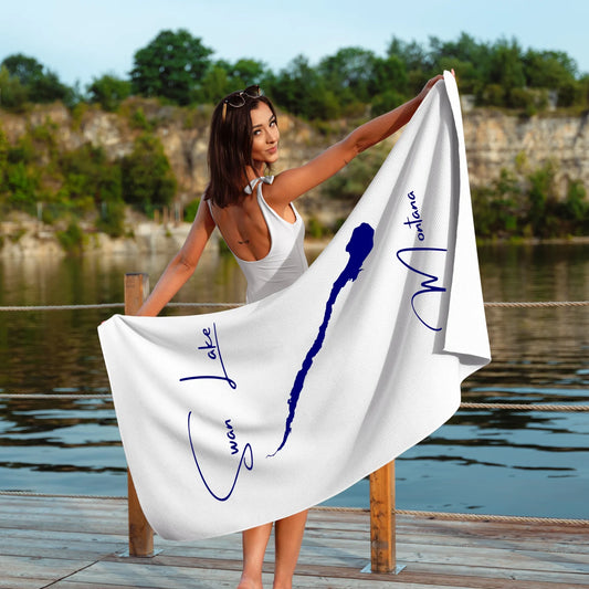 lifestyle image of Swan Lake Montana Beach Towel