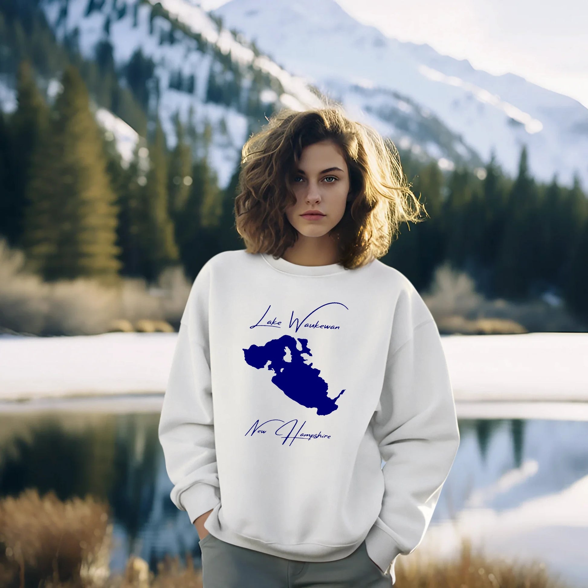 lifestyle image of Lake Waukewan New Hampshire Sweatshirt