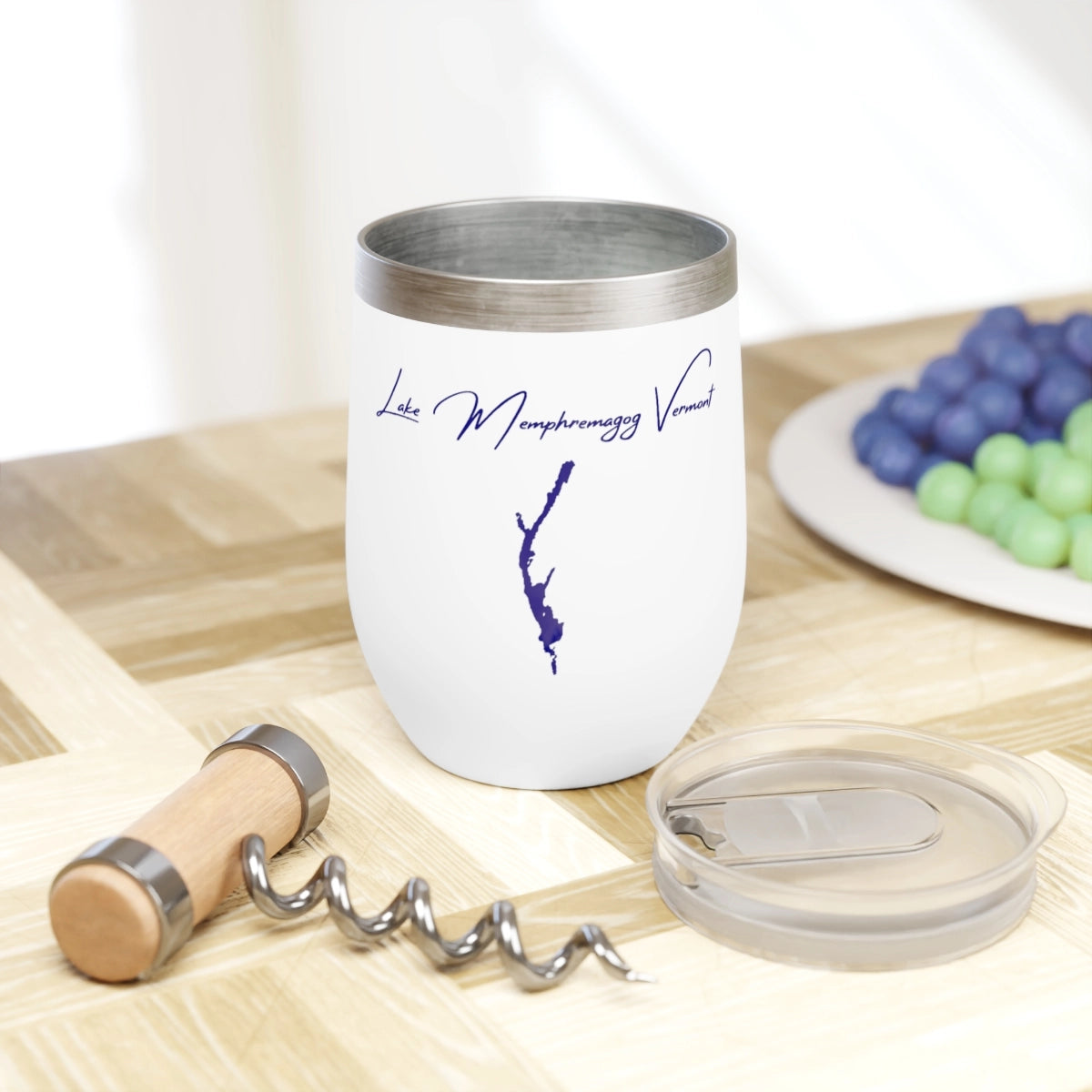 Vermont Lake Memphremagog  Wine Tumbler lifestyle view