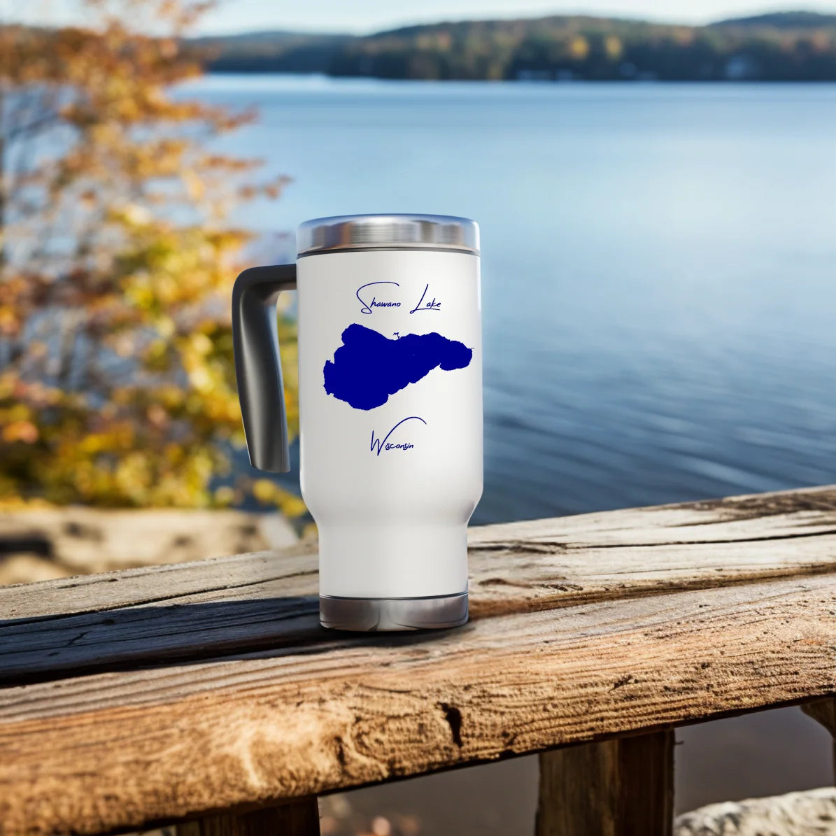 lifestyle image of Shawano Lake Wisconsin Travel Mug